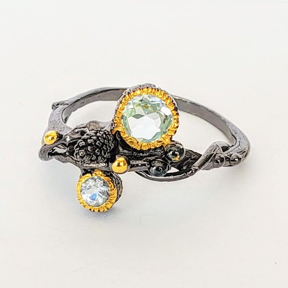 BANYU Handcarved Botanical Cocktail Ring with Topaz Designed Botanical Topaz Ring